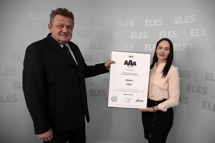 ELES prejel certifikat zlate bonitetne odličnosti